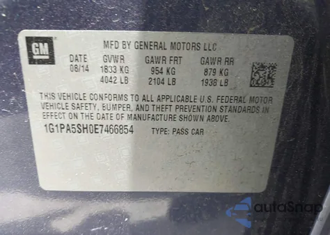 2014 Chevrolet Cruze Ls Auto from USA, damaged, VIN 1G1PA5SH0E7466854